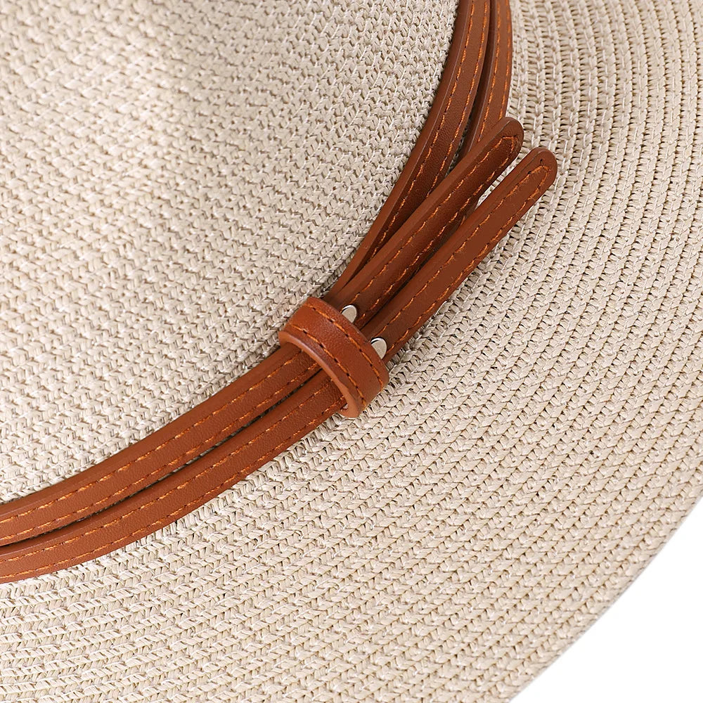 56-58-59-60CM New Natural Panama Soft Shaped Straw Hat Summer Women/Men Wide Brim Beach Sun Cap UV Protection Fedora Hat