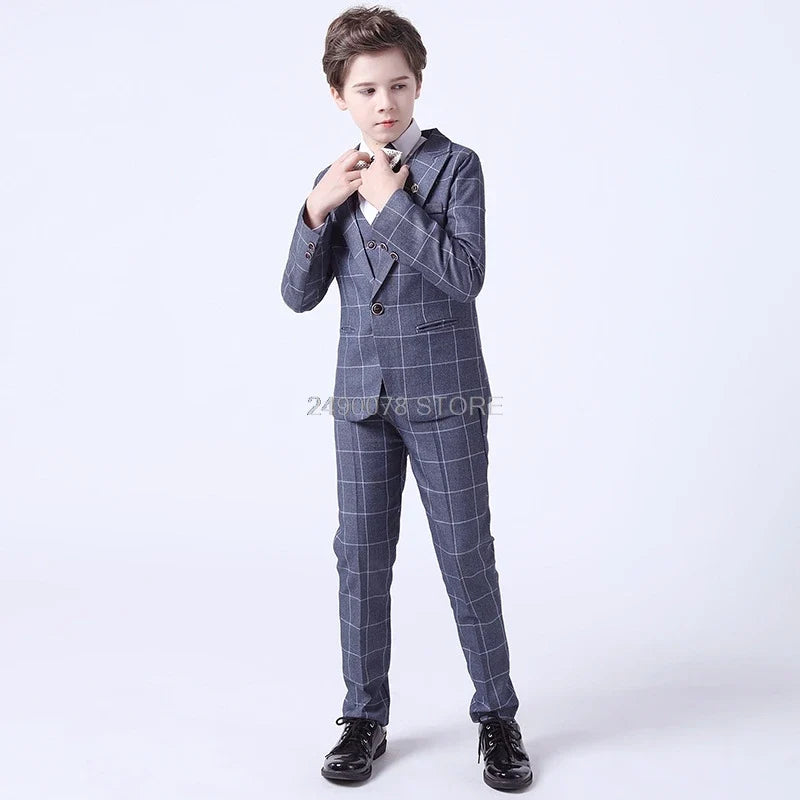 Flower Boys Formal Anzug Suit Kids Wedding Party Dress Blazer Vest Pants Bowtie 4pcs Child Tuxedo Prom Performance Costume