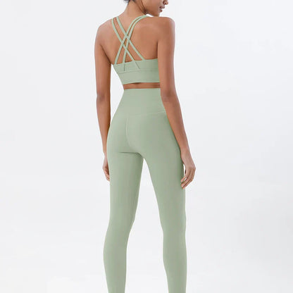 SOISOU Nylon Yoga Set Women's Tracksuit Gym Fitness Set Woman 2 Pieces Leggings Sports Bra Breathable Sportwear Woman Clothes