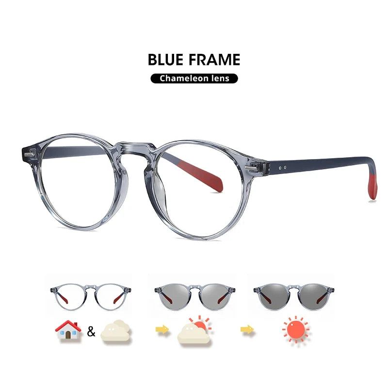 Anti Blue Light Glasses Photochromic Men Gaming Round Blocking Blue Ray Classic TR90 Women Protection Eyeglasses Computer