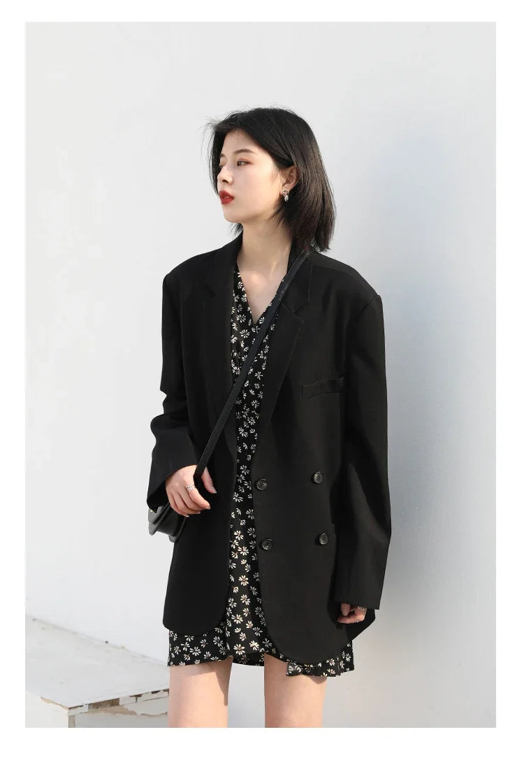 2026 Fashion Women's Blazer Office Lady Long Sleeve Double-breasted Mid-length Casual Coat Ladies Outerwear Stylish Top