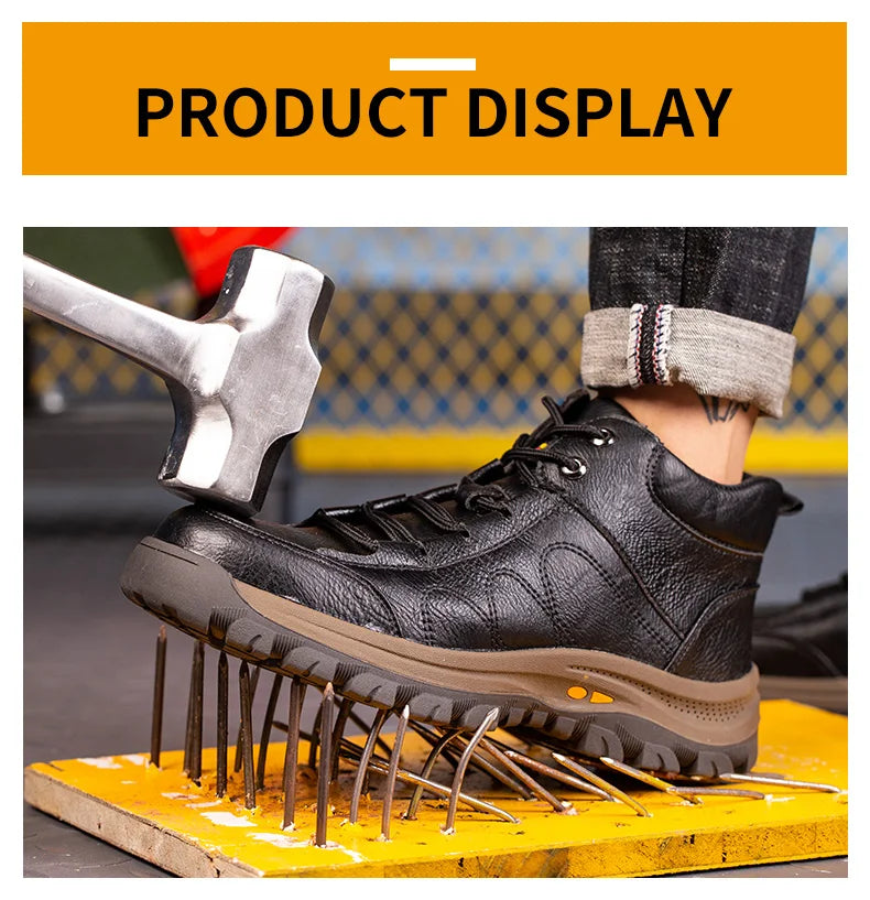 Men Leather Safety Work Boots Steel Toe Puncture-proof Indestructible Safety Shoes Staleneus Construction Welding Work Boots