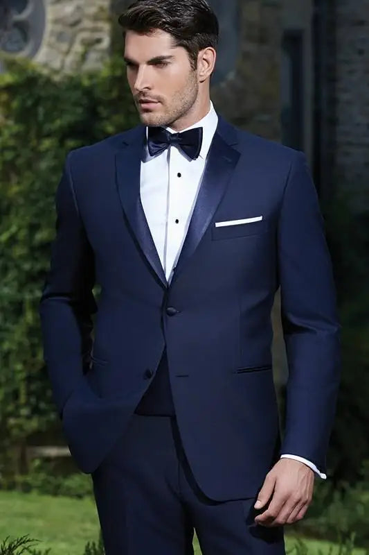 Custom Made Groomsmen Notch Satin Lapel Groom Tuxedos Black Men Suits Wedding Best Man 2 Pieces ( Jacket + Pants + Bow Tie) B859