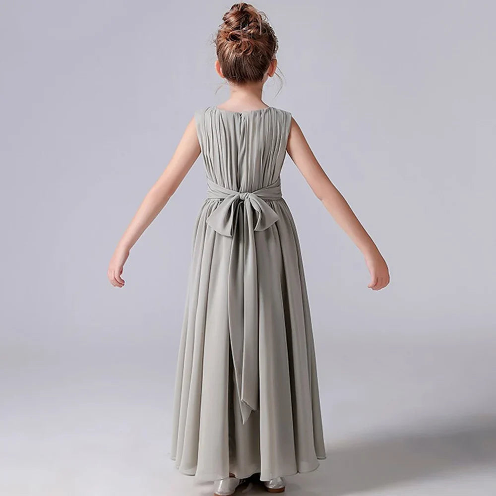 Customized Chiffon Pleated Flower Girl Dresses Sashe Kid Wedding Birthday Party Pageant Gowns Junior Bridesmaid Dress