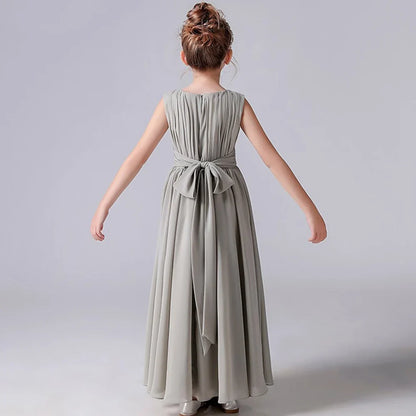 Customized Chiffon Pleated Flower Girl Dresses Sashe Kid Wedding Birthday Party Pageant Gowns Junior Bridesmaid Dress