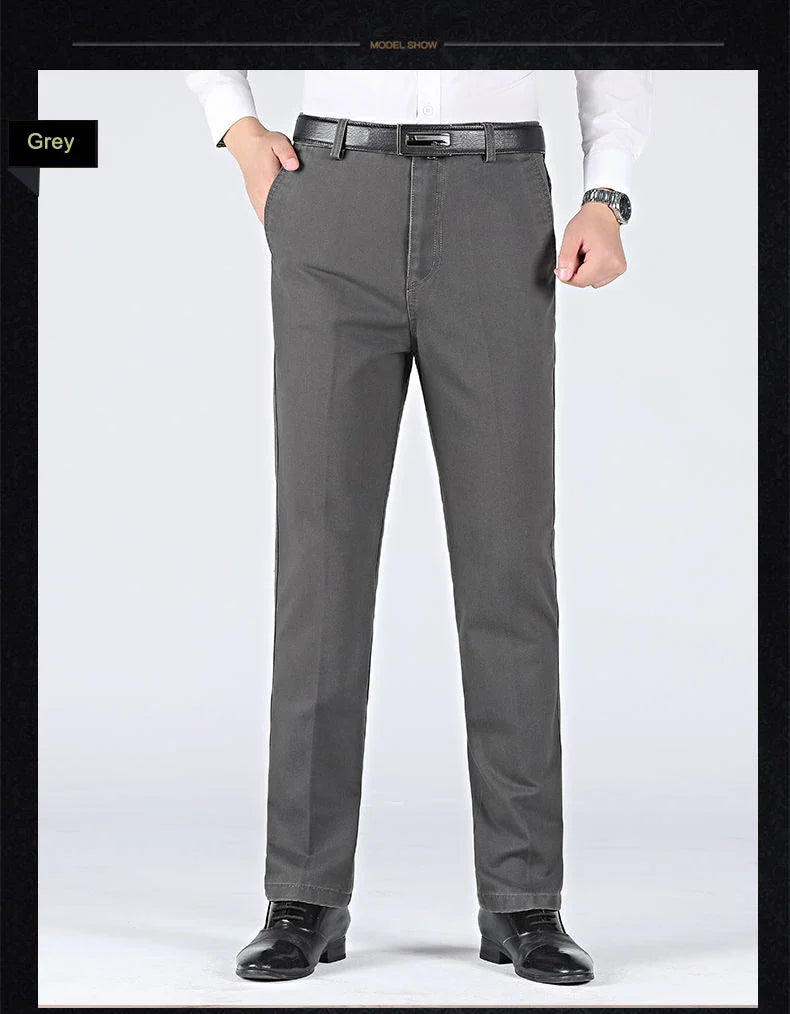 New Arrival 100% Cotton Summer Autumn Men's Casual Pants Fashion Solid Black Beige Gentle Thicken Trousers Brand Smart Suit Pant