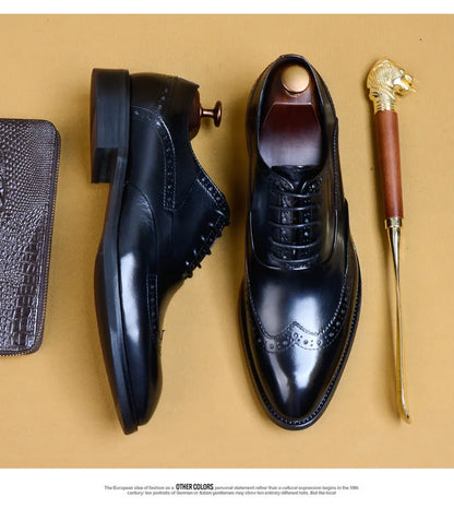 Full Grain Leather Men Retro Italian Design Men Brogues Genuine Leather Dress Shoes Handmade Wedding Shoes For Men