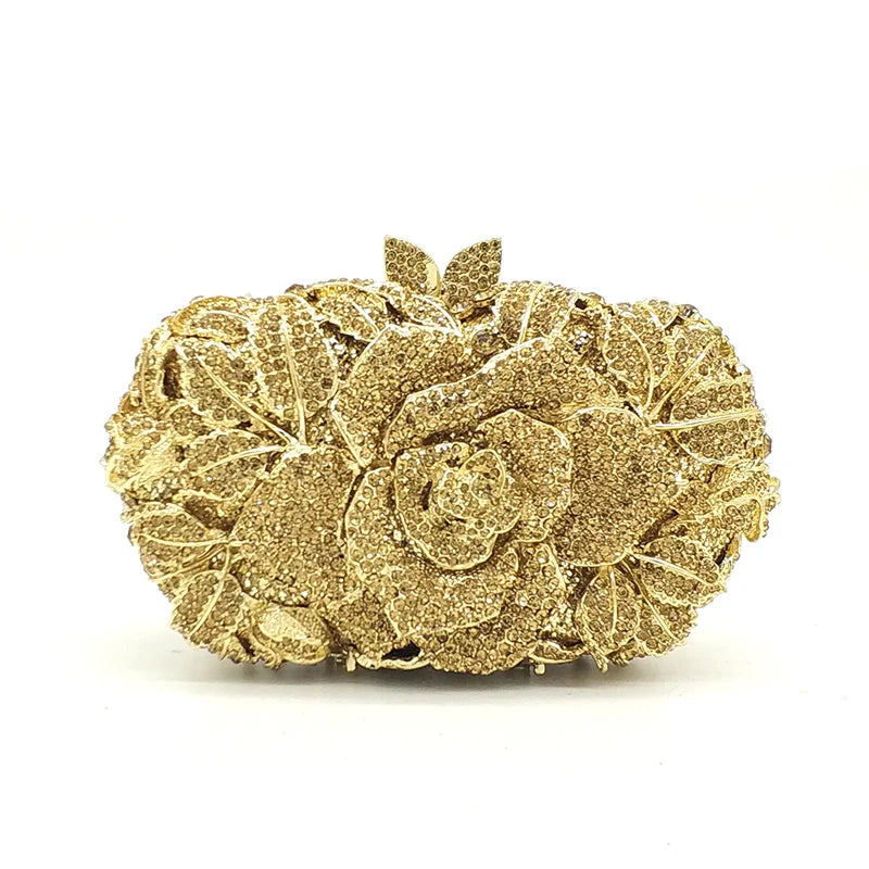 Green Pink Multicolored Rose Crystal Women Evening Clutches Bags Diamond Wedding Cocktail Party Purse And Stone Handbag
