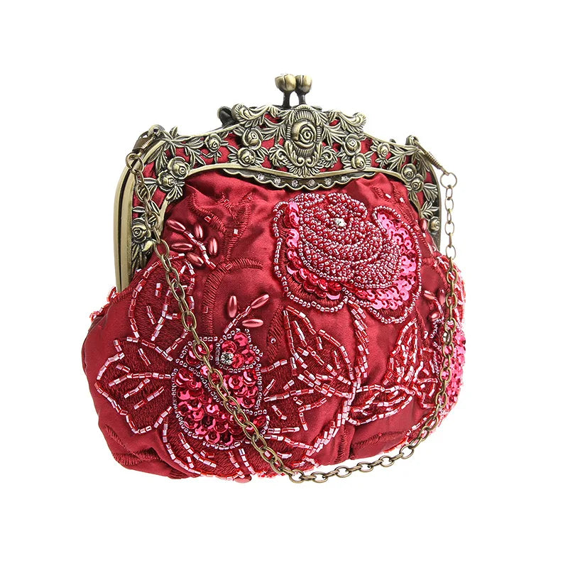 Retro Embroidery Designer Bags Luxury Purses and Handbags Bead bag Sequins Clutch Purse Chains Shoulder Evening Bag Z348