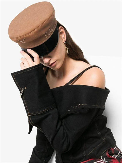 Winter caps women newsboy caps Thick warm  letter embroidery wool cap  S M L plaid patchwork militray caps
