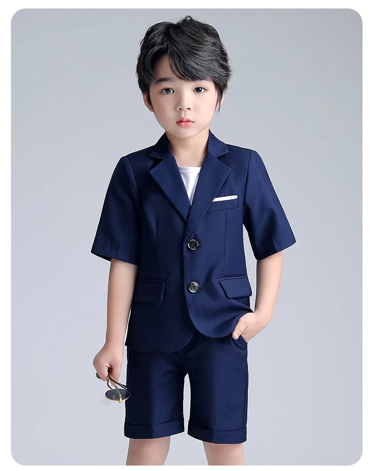 Boys Summer Blazer Jacket +Shorts 2PCS Clothing Set School Kids Wedding Tuxedo Dress Children Chorus Performance Dress Costume