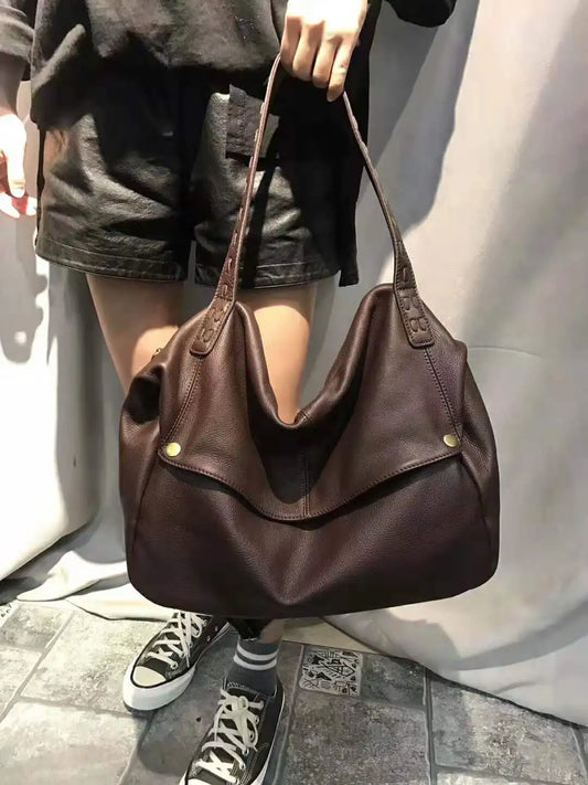 Women's 100% Genuine Cowhide Hobo Bag Large Capacity Soft Leather Shoulder Crossbody Vintage Handbag
