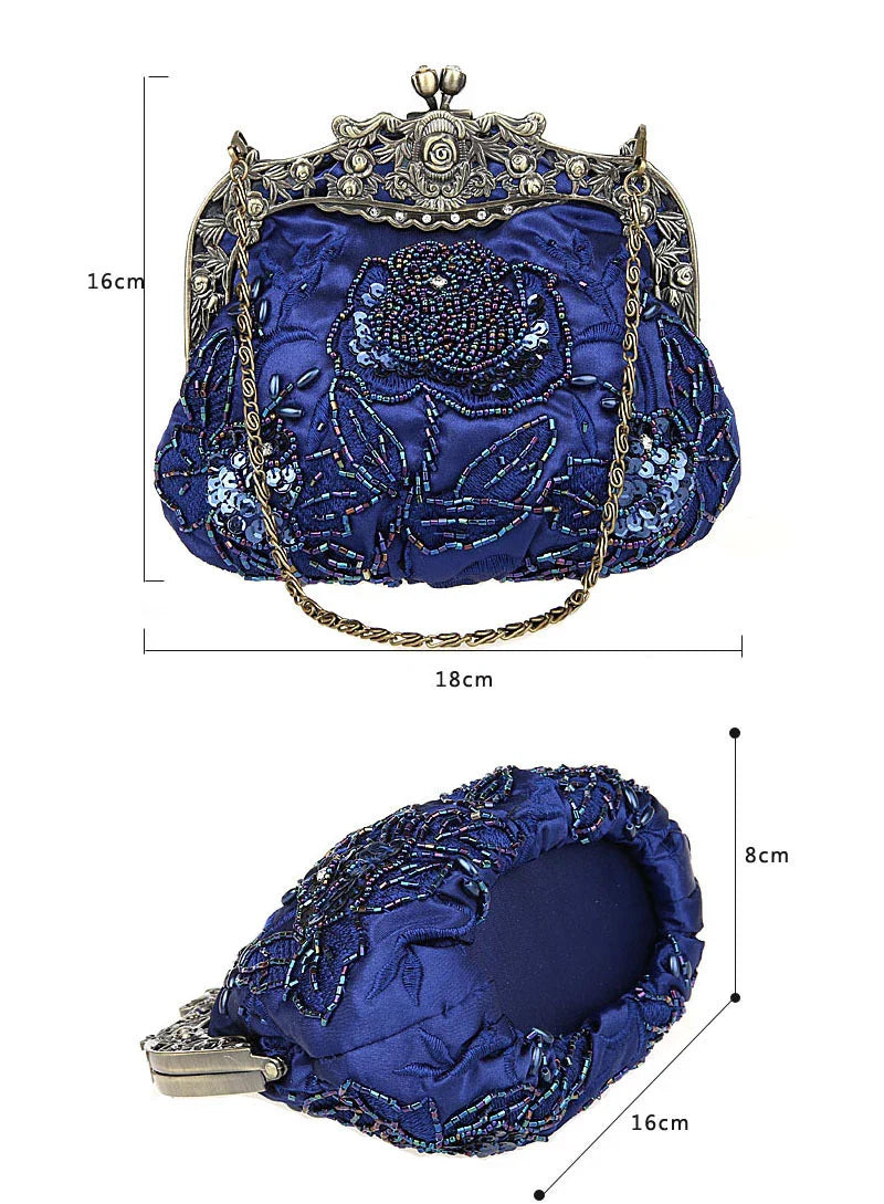Retro Embroidery Designer Bags Luxury Purses and Handbags Bead bag Sequins Clutch Purse Chains Shoulder Evening Bag Z348