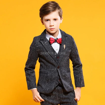 Flower Boys Formal School Suits for Weddings Boys Brand Plaid Blazer Vest Pants 3pcs Tuxedo Kids Prom Party Dress Clothing Sets