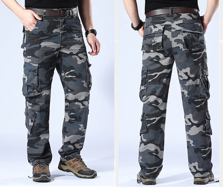 Men's Spring Baggy Cargo Pants Work Overalls Tactical Multi-Pocket Casual Cotton Pants Male Army Straight Slacks Long Trousers