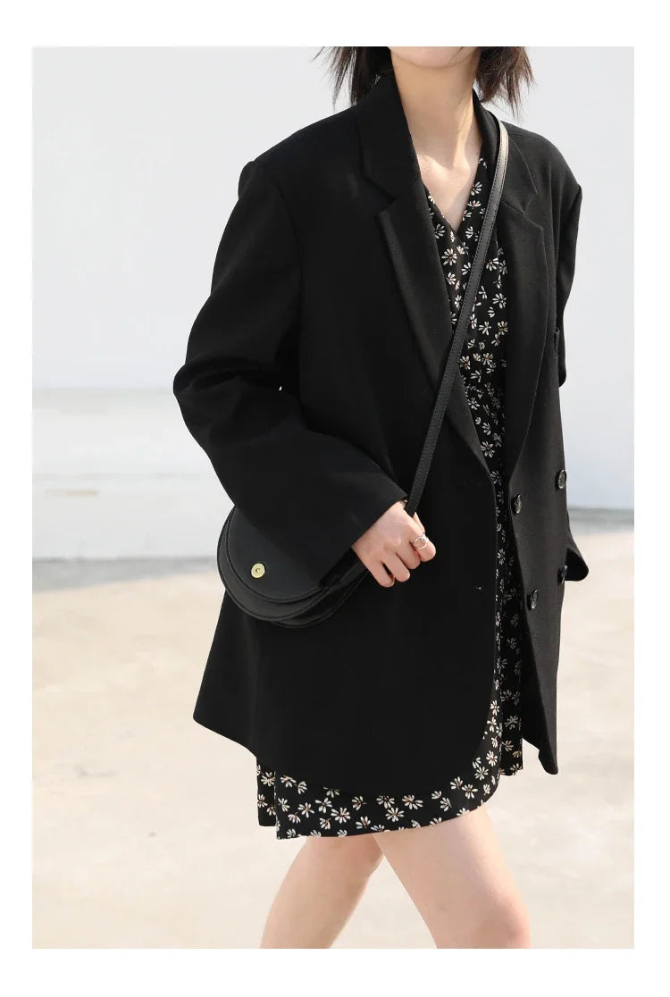 2026 Fashion Women's Blazer Office Lady Long Sleeve Double-breasted Mid-length Casual Coat Ladies Outerwear Stylish Top