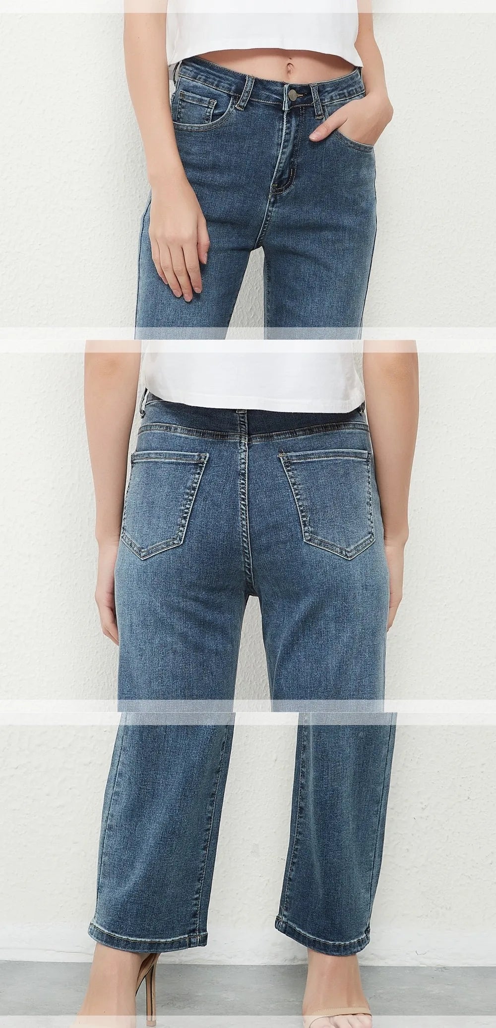 New Stretch Straight High Waist Jeans Women Vintage Baggy Full Length Long Denim Trousers Streetwear 2021 Jeans
