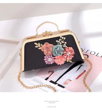 Evening Bags Women Clutch Bag High-end Leather Evening Wedding Bridal Handbag Pearl Flower Fashion Chain Party Packs