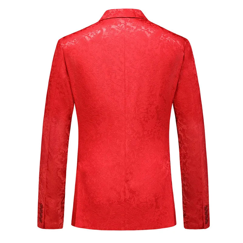 2026 New Men's White Rose Pattern Suit Jacket, Wedding Party Dress Coat, High Quality Men Slim Blazers Masculino Big Size M-6XL