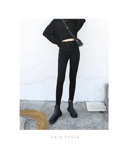 Women Jeans Retro High Waist Stretch Pencil Denim Pants Elastic for Woman Female Trousers Autumn Winter Ladies