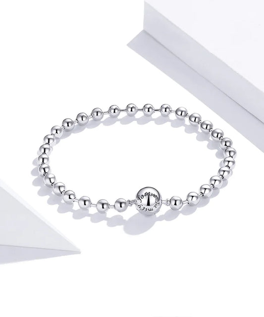 Bracelet chaîne de perles argentées en argent sterling 925, chaîne d'amour simple pour femmes, bracelets basiques de mode SCB203