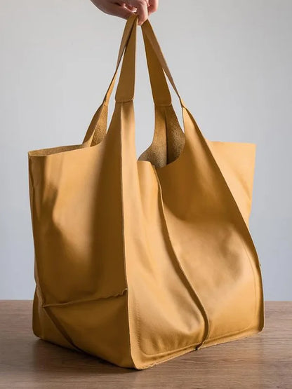Casual Soft Large Capacity Tote Women Handbags Designer Aged Metal Look Luxury Pu Leather Shoulder Bag Retro Big Shopper Purses