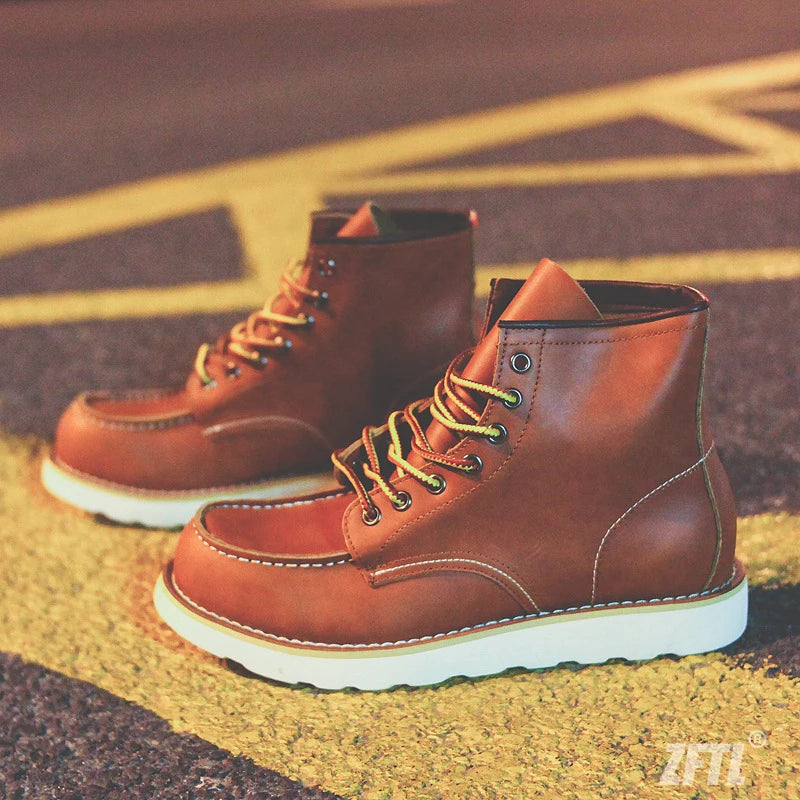 Men's Ankle Boots American retro tooling boots Casual Crazy Horse Leather Men's Boots Vintage Man Lace up Boots 2025