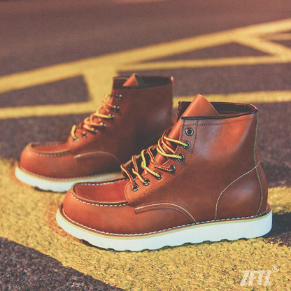 Men's Ankle Boots American retro tooling boots Casual Crazy Horse Leather Men's Boots Vintage Man Lace up Boots 2025