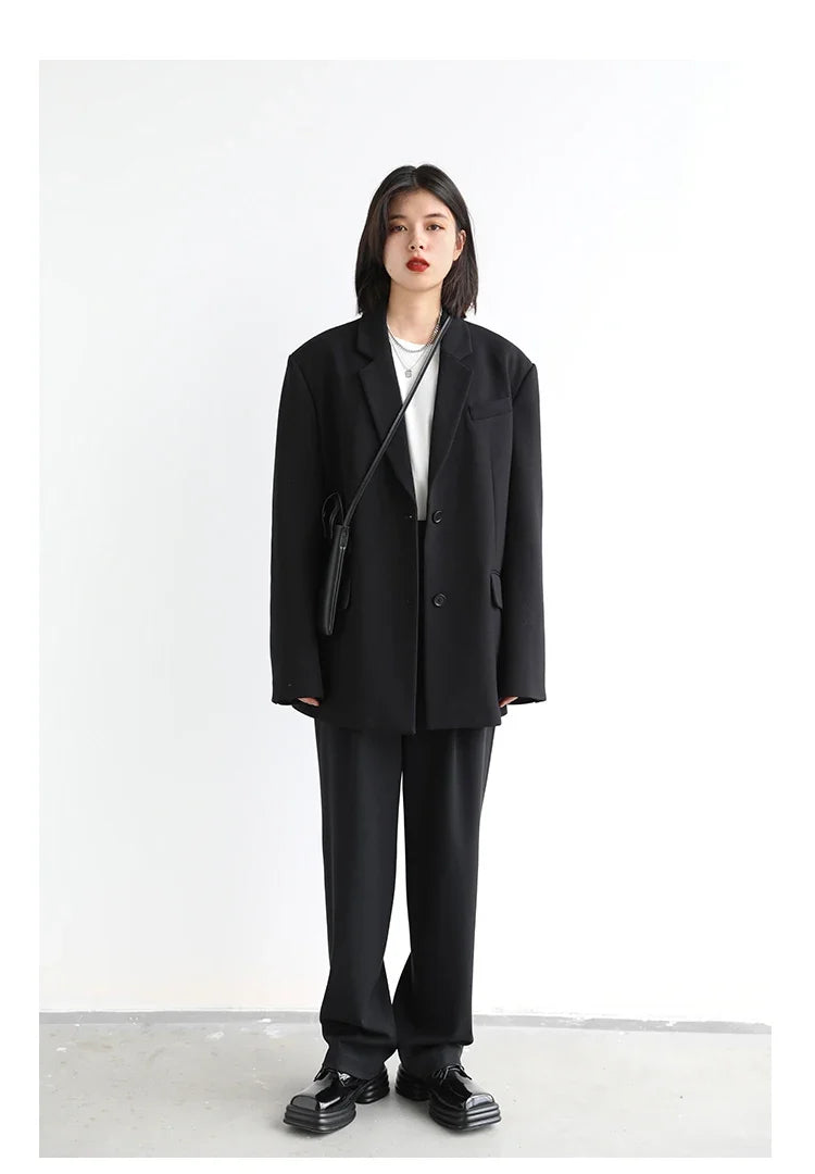 Simple Casual Women Twill Suit Pants Wide Leg Pants Straight Floor Pants Office Ladies Female Trousers