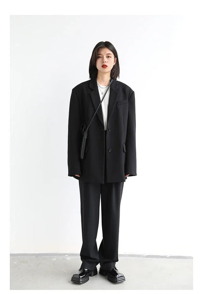 Simple Casual Women Twill Suit Pants Wide Leg Pants Straight Floor Pants Office Ladies Female Trousers