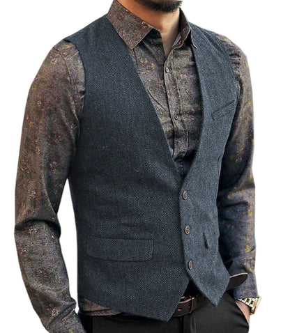 Men's V-Neck Suit Vests Fashion Formal Slim Fit Business Herringbone Dress Waistcoat for Tuxedo Wedding Party