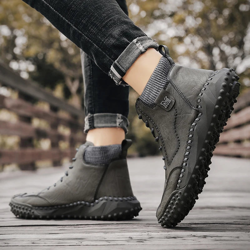 Winter Warm Men's Casual Shoes Fashion Men's Leather Boots Comfortable Men's Ankle Boots Outdoor High Quality Hiking Boots Men