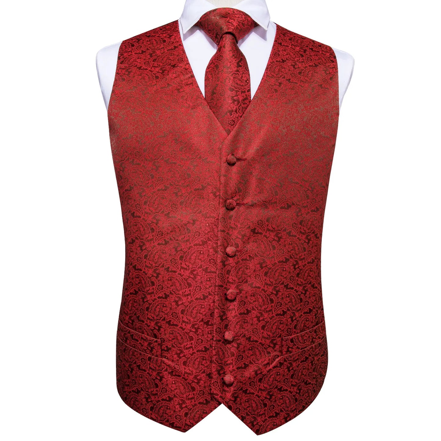 Silk Mens Vests Sleeveless Waist Jacket Jacquard Black Orange Floral Waistcoat Tie Hanky Cufflinks Set for Men Casual XXL