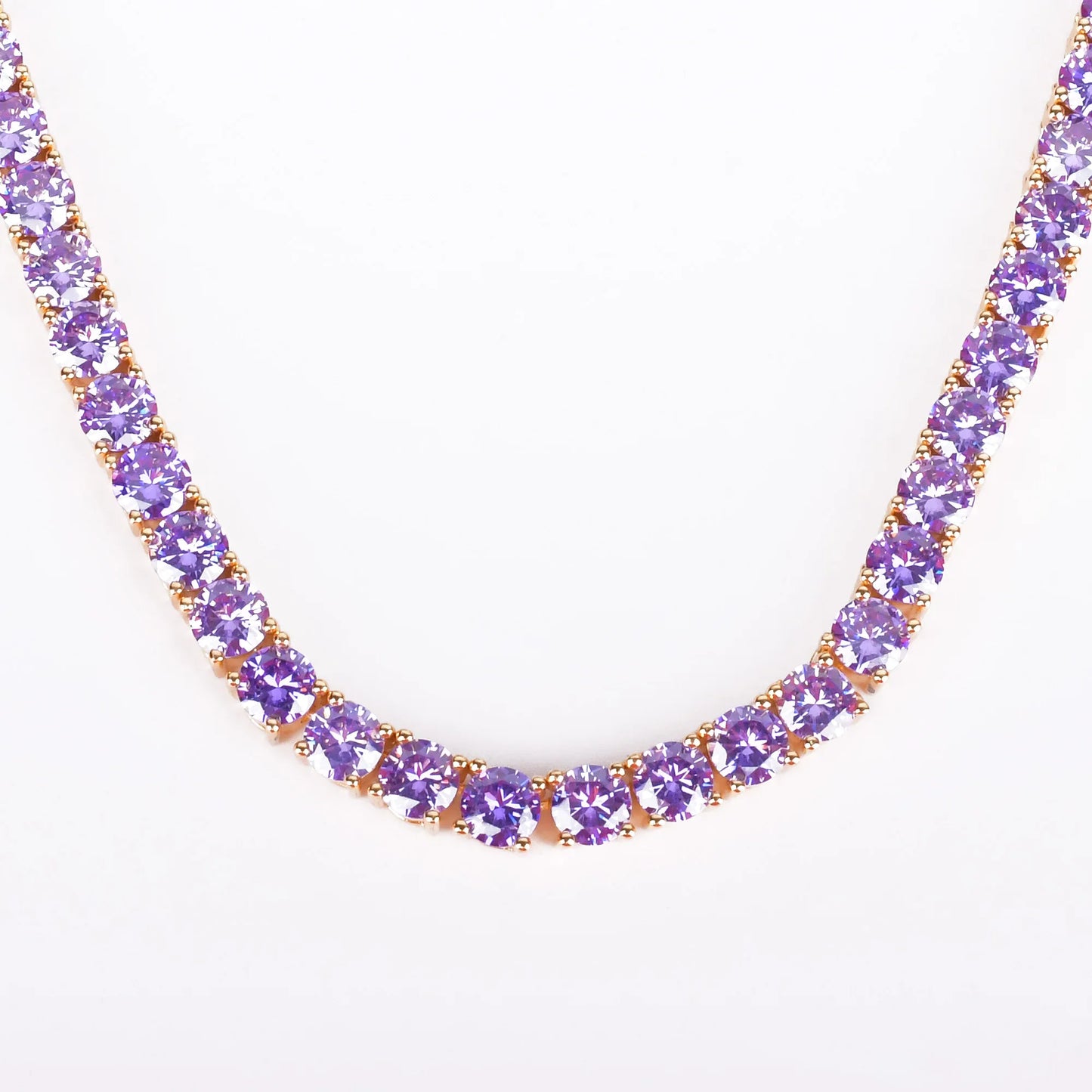 Purple Tennis Chain Necklace Hip Hop Rock Street Jewelry AAAAA Cubic Zirconia 24K Real Gold Color Plated
