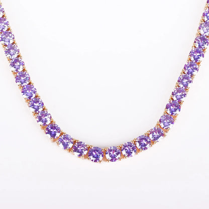Purple Tennis Chain Necklace Hip Hop Rock Street Jewelry AAAAA Cubic Zirconia 24K Real Gold Color Plated