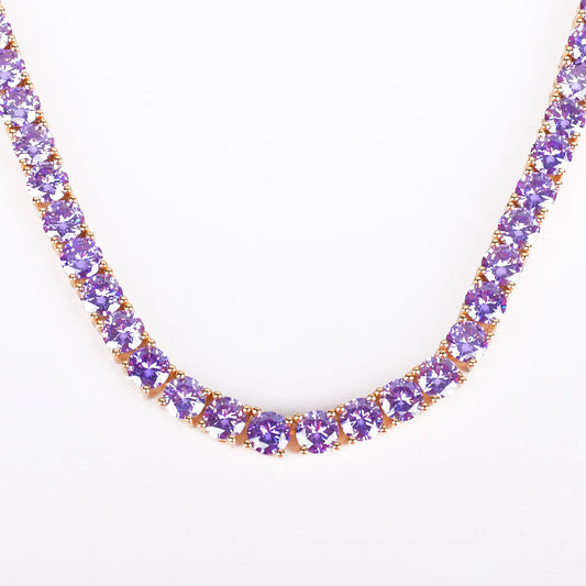 Purple Tennis Chain Necklace Hip Hop Rock Street Jewelry AAAAA Cubic Zirconia 24K Real Gold Color Plated