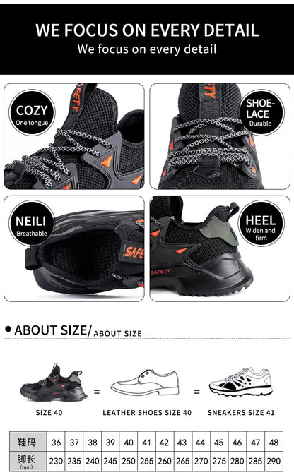 Men's Work Safety Shoes Steel Toe Construction Boots Sneakers Breathable Lightweight Indestructible Industry Shoes Male Footwear