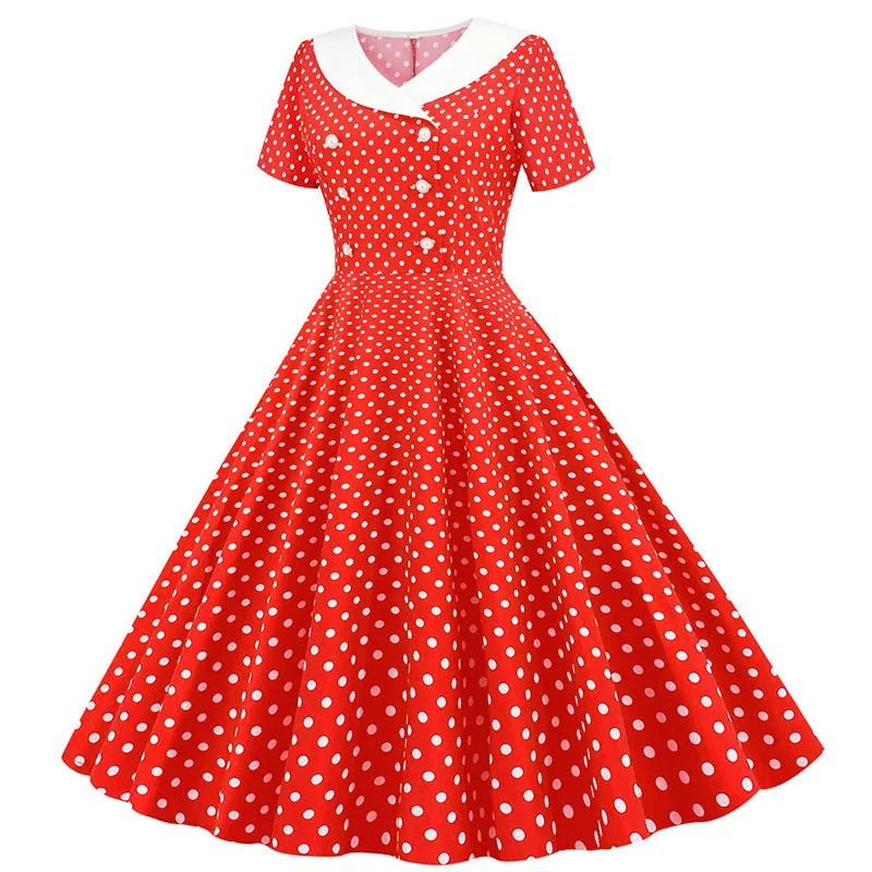 Summer Midi Dress Women Elegant Pink Vintage Party Sundress Casual Peter pan Collar Short Sleeve Dress