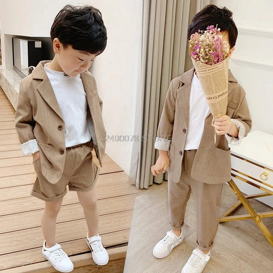 2020 Kids Wedding Jacket +Pants 2Pcs Stage Performance Suit Flower Boys Formal Tuxedos School Girls Host Dance Suit Clothing Set