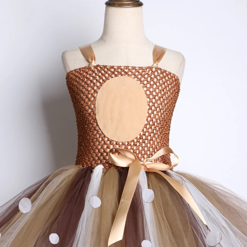 Deer Costume for Girls Halloween Christmas Tutu Dress Reindeer Elk Cosplay Fancy Dress Up Kids Girl Birthday Party Clothes 1-12Y