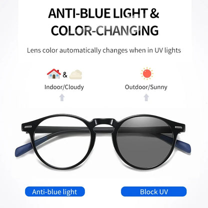 Anti Blue Light Glasses Photochromic Men Gaming Round Blocking Blue Ray Classic TR90 Women Protection Eyeglasses Computer