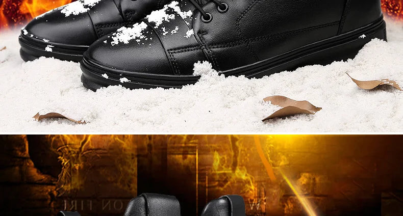 Winter Genuine Leather Boots Men Ankle Casual High Top Skateboarding Shoes Cow Leather Big Size 47 48