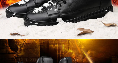 Winter Genuine Leather Boots Men Ankle Casual High Top Skateboarding Shoes Cow Leather Big Size 47 48