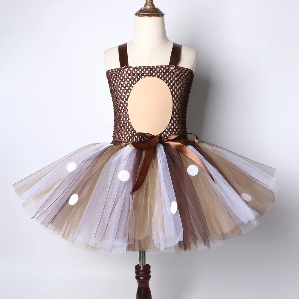 Deer Costume for Girls Halloween Christmas Tutu Dress Reindeer Elk Cosplay Fancy Dress Up Kids Girl Birthday Party Clothes 1-12Y