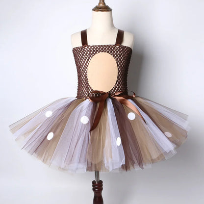 Deer Costume for Girls Halloween Christmas Tutu Dress Reindeer Elk Cosplay Fancy Dress Up Kids Girl Birthday Party Clothes 1-12Y