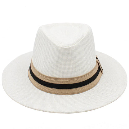 Men Women Straw Panama Hats Summer Wide Brim Bowtie Band Fedora Sunhats Trilby Caps Outdoor Beach Travel Size US 7 1/4 UK L
