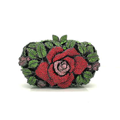 Green Pink Multicolored Rose Crystal Women Evening Clutches Bags Diamond Wedding Cocktail Party Purse And Stone Handbag