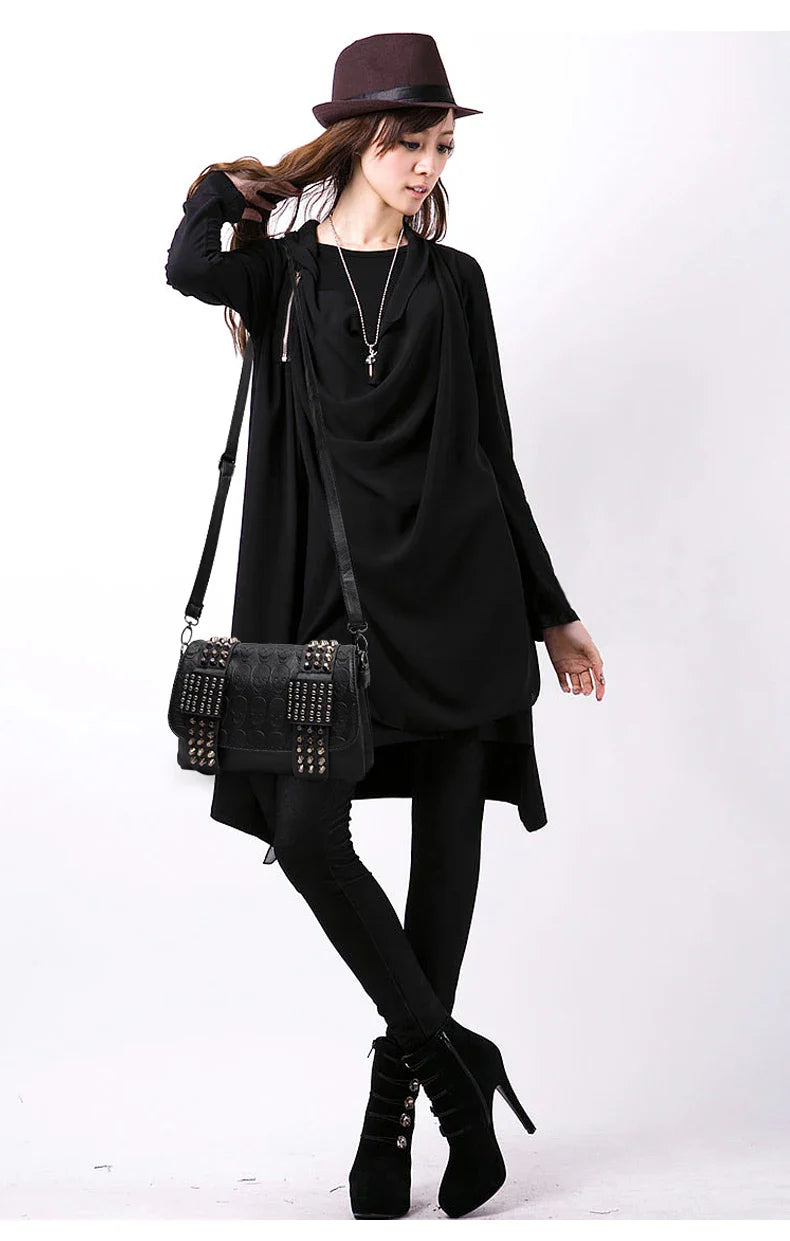 Women Black Leather Messenger Bags Single Skull Rivet Shoulder Bags Sac A Main Bolsa Black Vintage Sexy Bag Lady Drop
