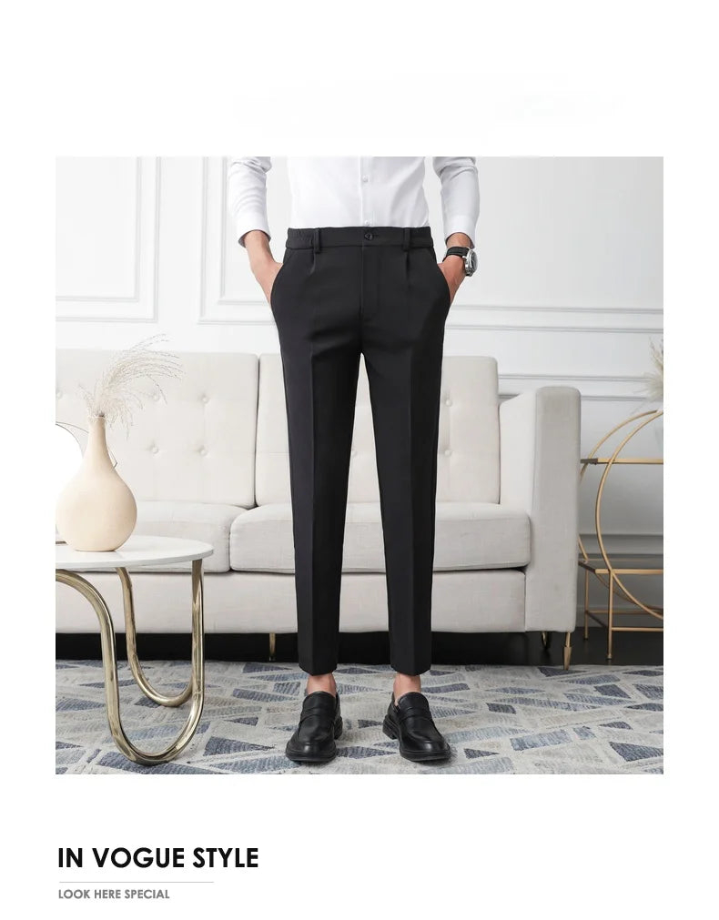 New Men Non-iron fabric Dress Pants Slim Straight Black Apricot Dark Gray Casual Suit Pants Male Business Little Feet Suit pants