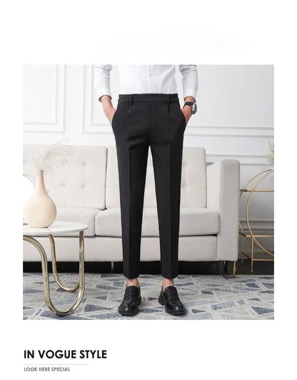 New Men Non-iron fabric Dress Pants Slim Straight Black Apricot Dark Gray Casual Suit Pants Male Business Little Feet Suit pants